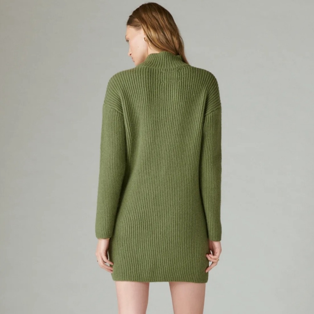 NWT LUCKY BRAND MOCK NECK RIBBED SWEATER DRESS OLIVE GREEN WOOL BLEND SIZE XS - Picture 7 of 11